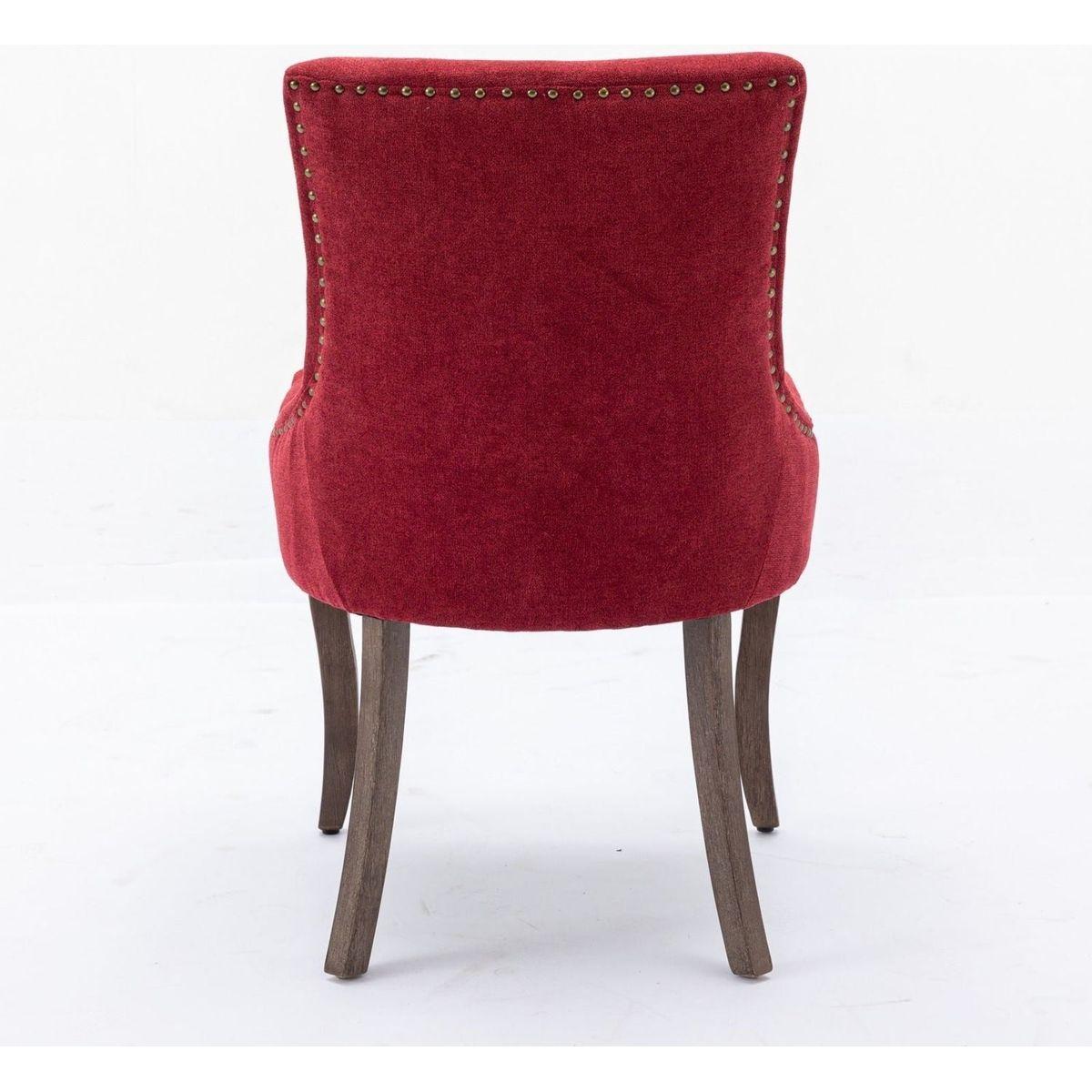 Ultra Side Dining Chair,Thickened fabric chairs with neutrally toned solid wood legs,Bronze nail head,Set of 2,Wine Red,Burgundy