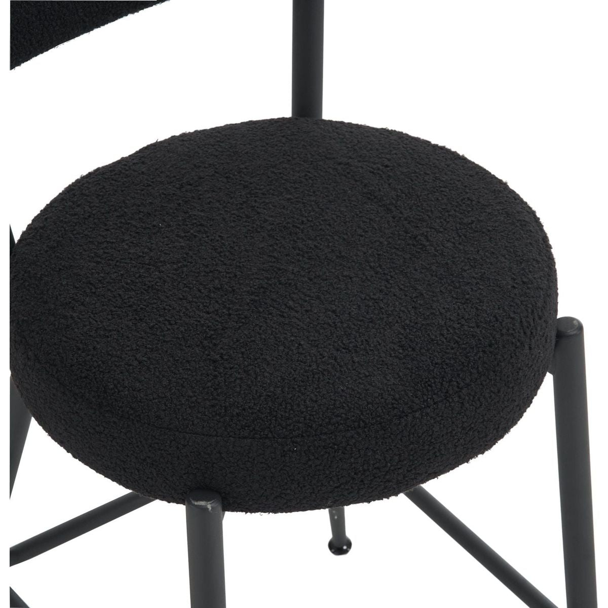 Set of 2 modern teddy fabric upholstered bar stools - Metal base high stool - Suitable for kitchen, dining and living room - Black - Stylish and comfortable island seating
