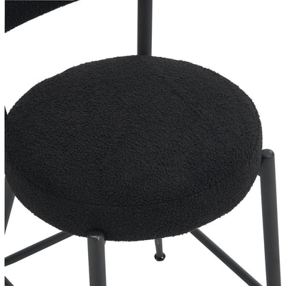 Set of 2 modern teddy fabric upholstered bar stools - Metal base high stool - Suitable for kitchen, dining and living room - Black - Stylish and comfortable island seating