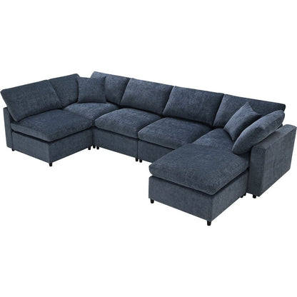 130x65" Modern Modular Cloud Sofa Bed, 6 Seat Chenille Sectional Couch Set with Ottoman,Free Combination,Convertible U Shaped Sleeper Sofa for Living Room, Apartment, 3 Colors