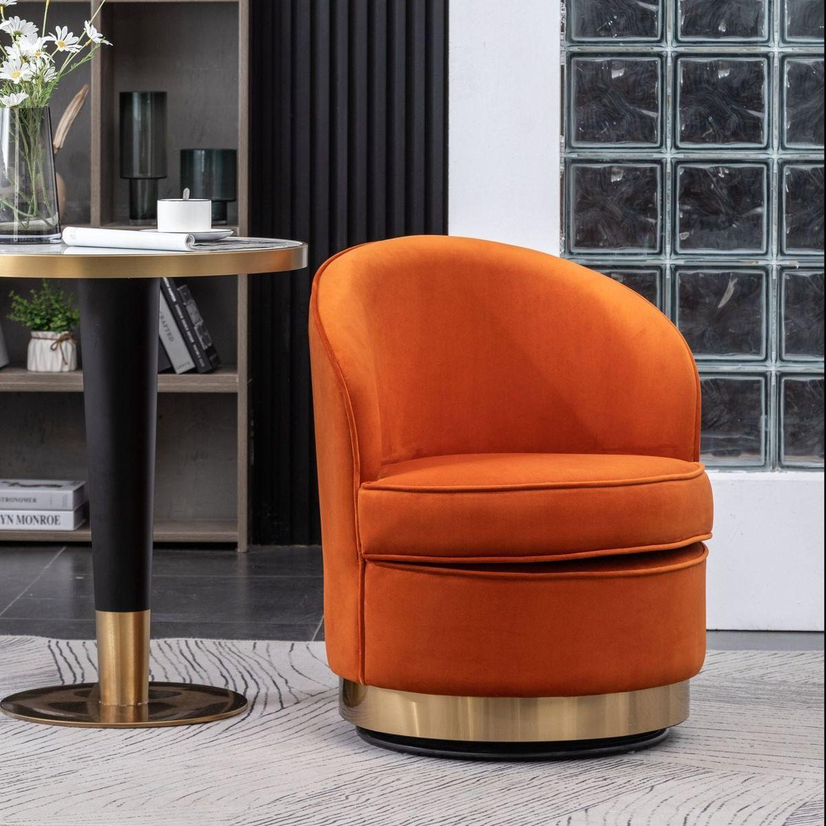 Wania Contemporary Velvet Swivel Chair, Orange