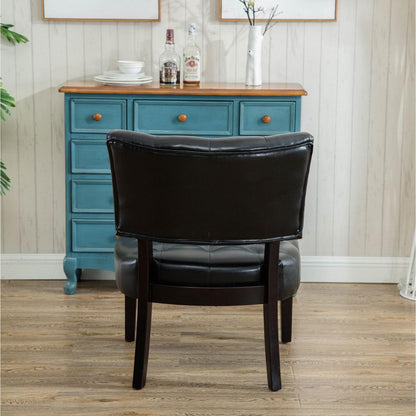 Faux Leather Tufted Accent Chair with Oversized Seating, Black