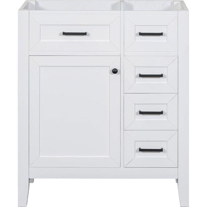 30" Bathroom Vanity without Sink, Cabinet Base Only, Bathroom Cabinet with Drawers, Solid Frame and MDF Board, White