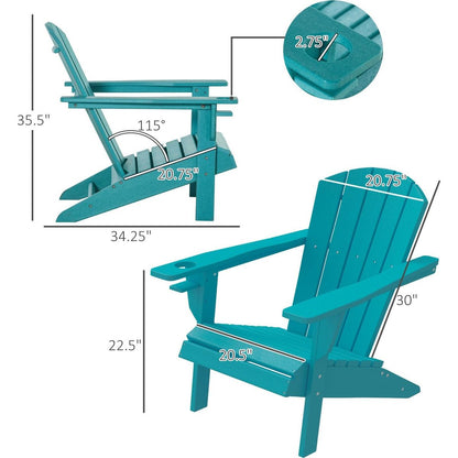 HDPE All-Weather Outdoor Adirondack Chair with Cup Holder, Fire Pit Chair for Backyard, Deck, Lawn, Garden, 330lbs Capacity, Light Blue