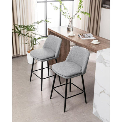 Counter Height Swivel Bar Stools Set of 2, 360 Swivel Upholstered Barstools with Back and Metal Legs, 25.6" Seat Height,Counter Stools for Kitchen Island and Pub,Linen Cloth,Grey
