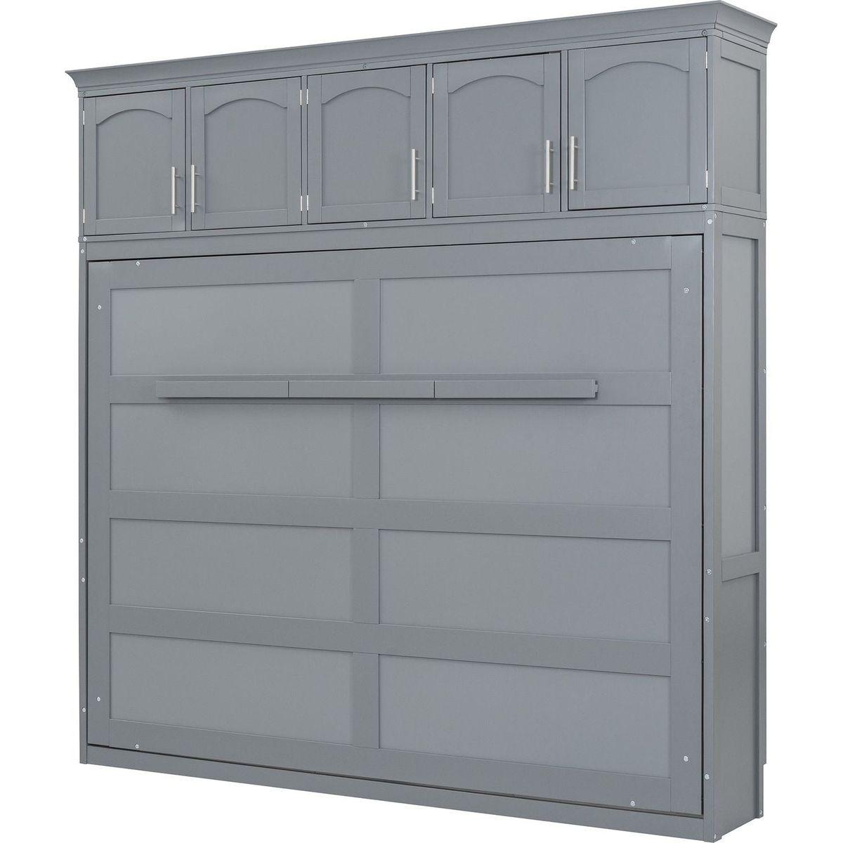 Full Size Murphy Bed Wall Bed with Top Cabinets,Gray