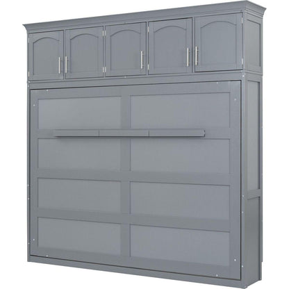 Full Size Murphy Bed Wall Bed with Top Cabinets,Gray