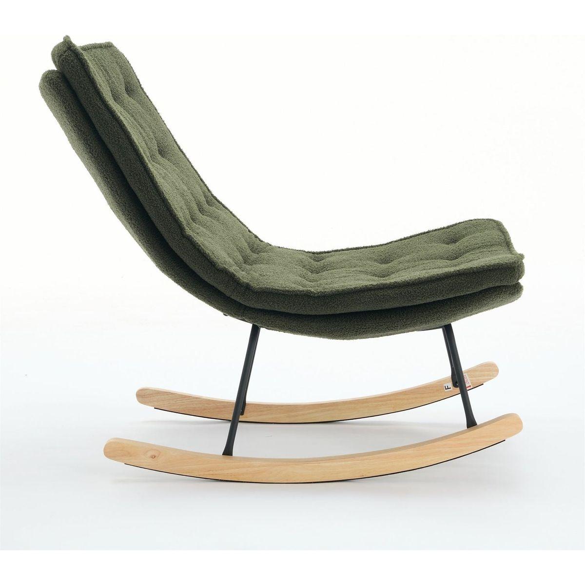 Lazy Rocking Chair,Comfortable Lounge Chair with Wide Backrest and Seat Wood Base, Upholstered Armless Rocker Chair for Living room, Balcony,Bedroom and Patio Porch. (DARK GREEN)