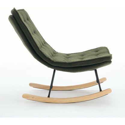 Lazy Rocking Chair,Comfortable Lounge Chair with Wide Backrest and Seat Wood Base, Upholstered Armless Rocker Chair for Living room, Balcony,Bedroom and Patio Porch. (DARK GREEN)
