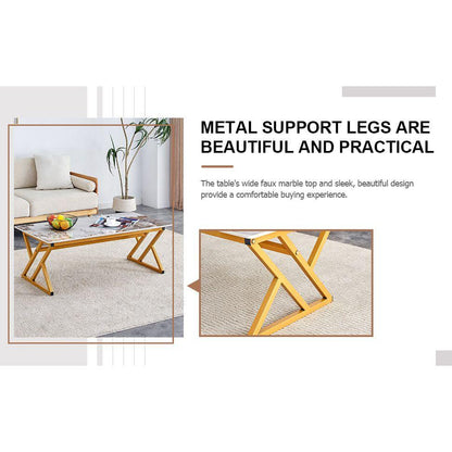 A modern minimalist style marble patterned coffee table with golden metal legs. Computer desk. Game table. Tea table. CT-XX