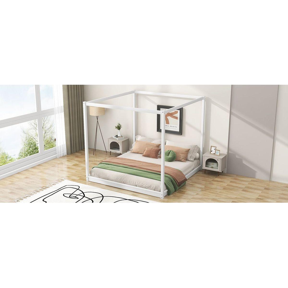 King Size Canopy Platform Bed with Support Legs,White