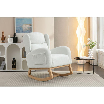 Teddy Fabric Rocking Chair With Packet Wood Legs,Ivory