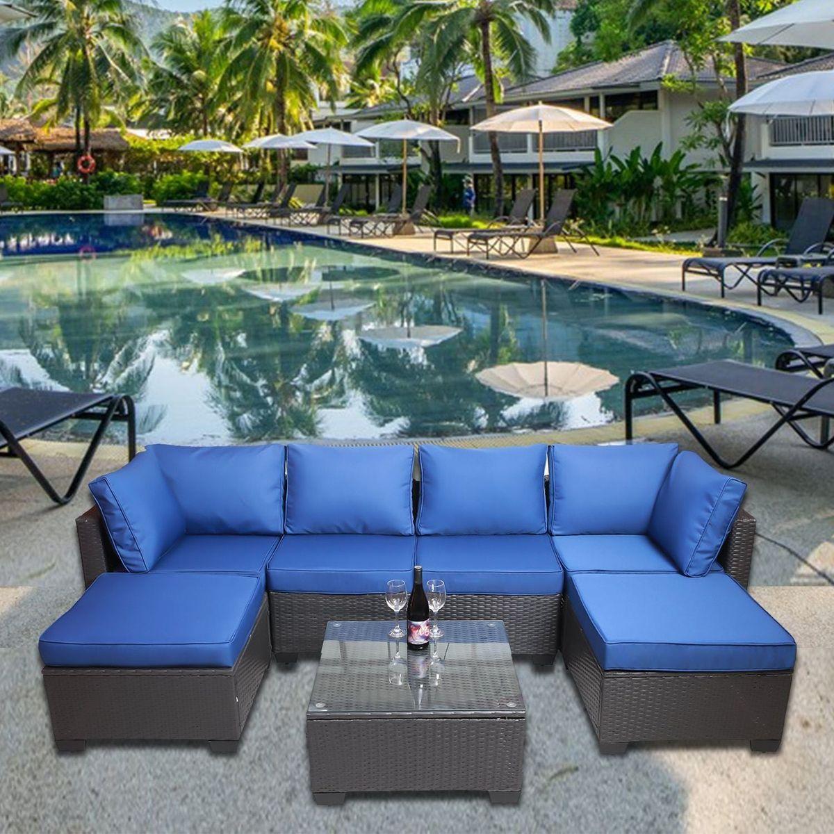 Outdoor Garden Patio Furniture 7-Piece PE Rattan Wicker Cushioned Sofa Sets and Coffee Table, patio furniture set;outdoor couch;outdoor couch patio furniture;outdoor sofa;patio couch