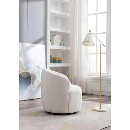 Teddy Fabric Swivel Accent Armchair Barrel Chair With Black Powder Coating Metal Ring,Ivory White