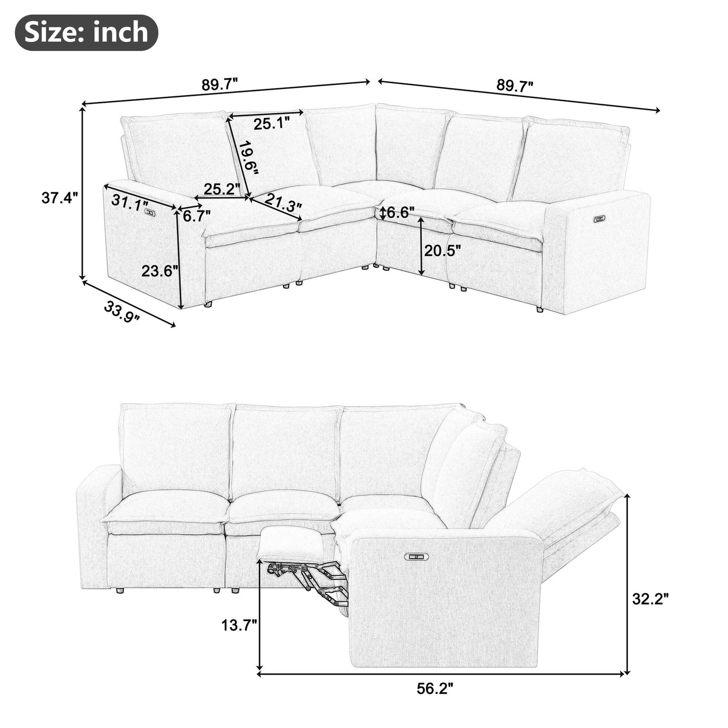 Power Recliner Chair Home Theater Seating Soft Chair with USB Port for Living Room, Bedroom, Theater room, Beige