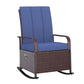 Wicker Outdoor Rocking Chair, Patio Recliner with Adjustment Backrest, PE Rattan Lounge Chair with Adjustable Footrest and Cushions for Garden, Backyard, Porch, Blue