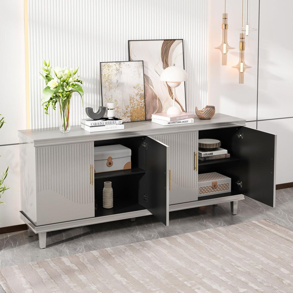 70.07"Large Size 4-Door Cabinet, Same as Living Room, Kitchen, Bedroom, Hallway (Champagne)