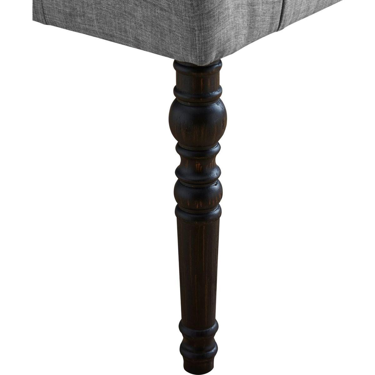 Leviton Fabric Tufted Turned Leg Dining Bench, Gray