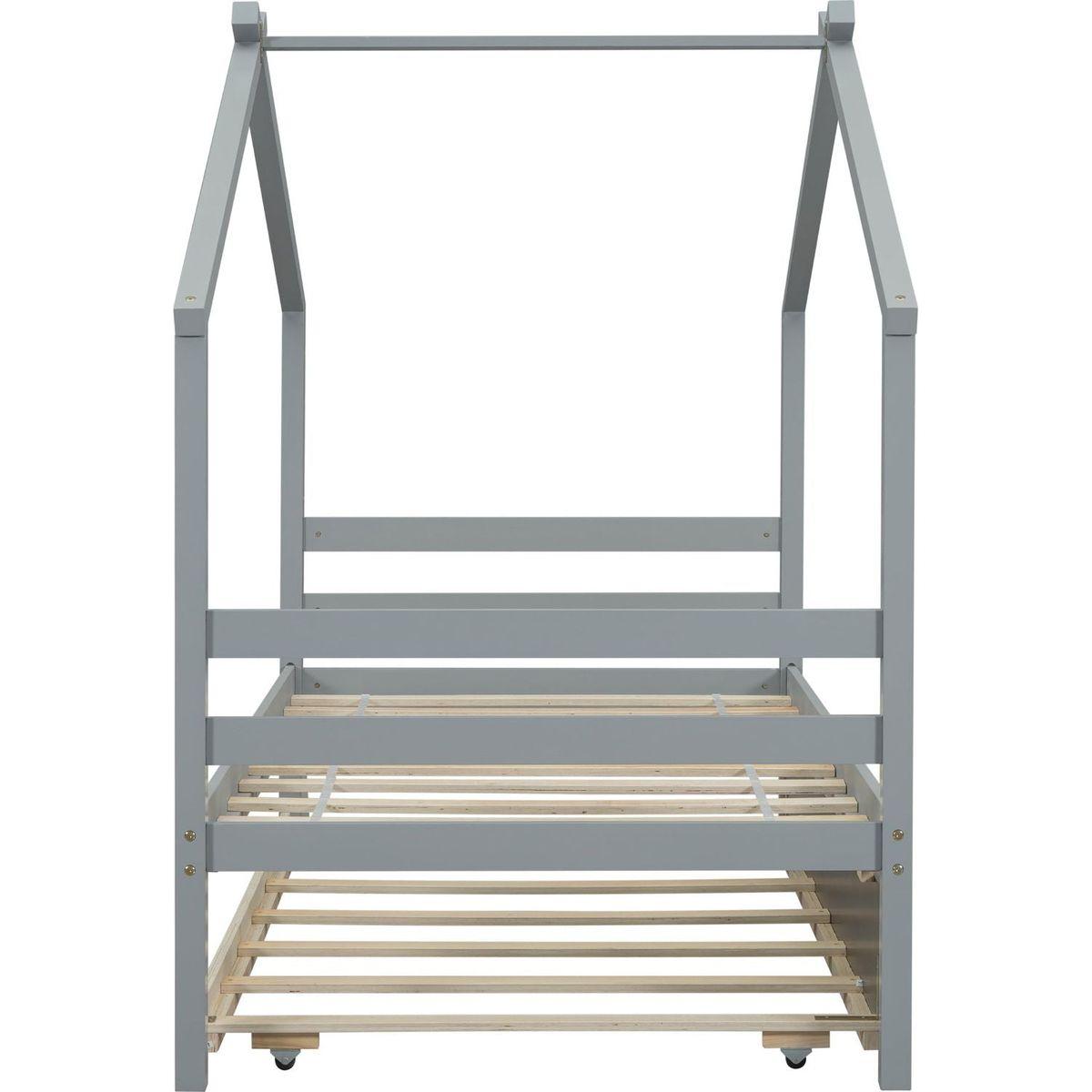 Twin Size House-shaped Bed with Trundle,Grey
