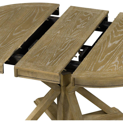 Retro Functional Extendable Dining Table with a 12" Leaf for Dining Room and Living Room (Natural Wood Wash)