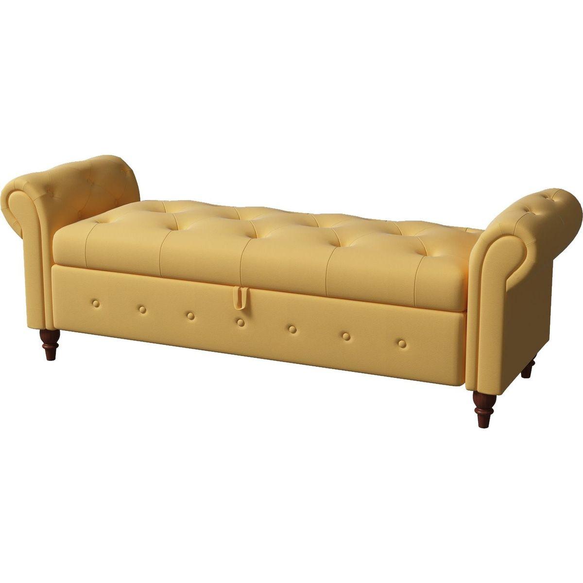 63" Bed Bench Yellow Fabric