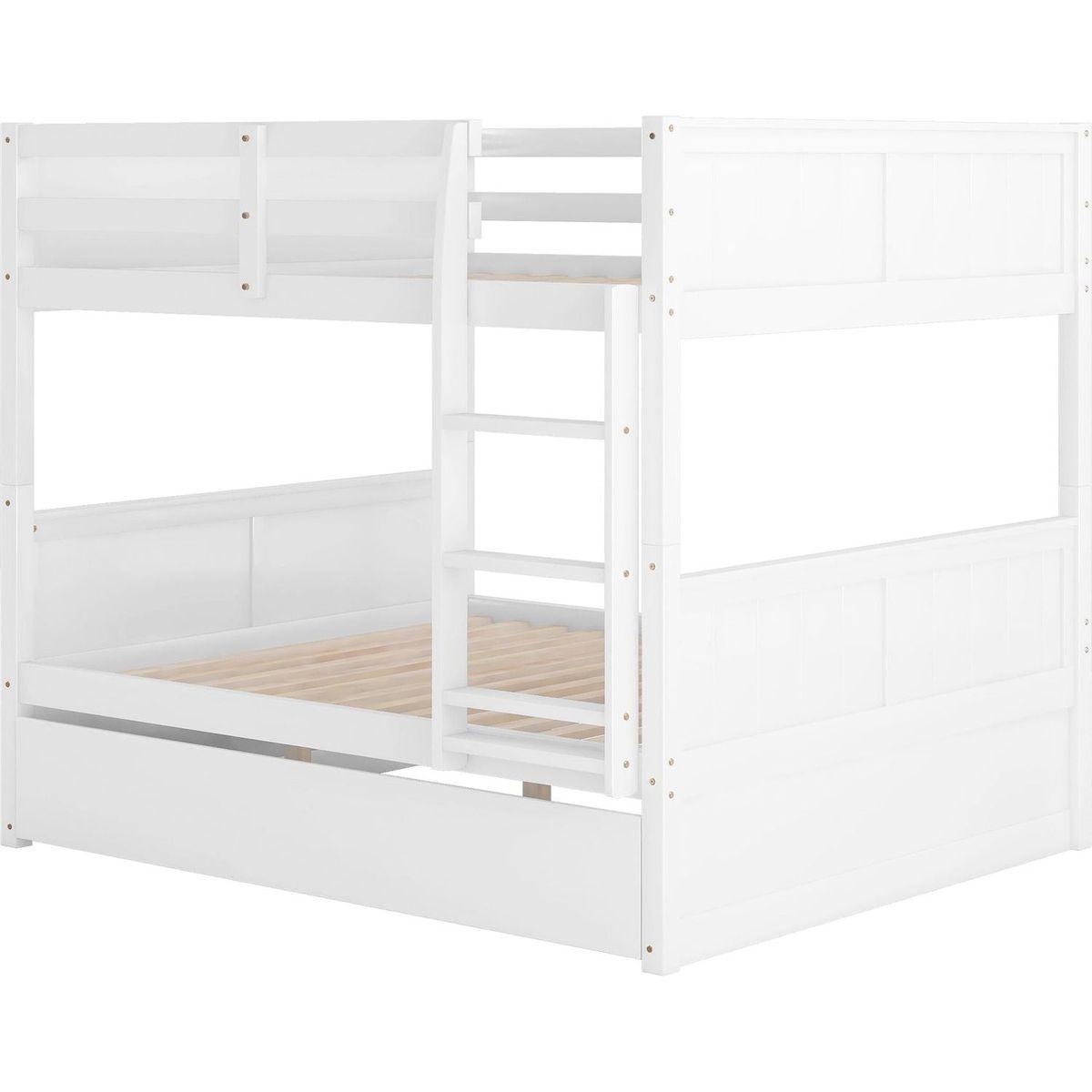 Full Over Full Bunk Bed with Twin Size Trundle, White