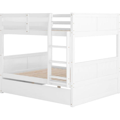 Full Over Full Bunk Bed with Twin Size Trundle, White