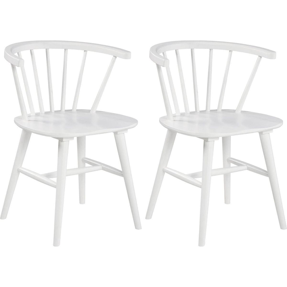 Alwynn Contemporary Wooden Spindle Back Dining Chairs, Windsor Chairs, Set of 2, White