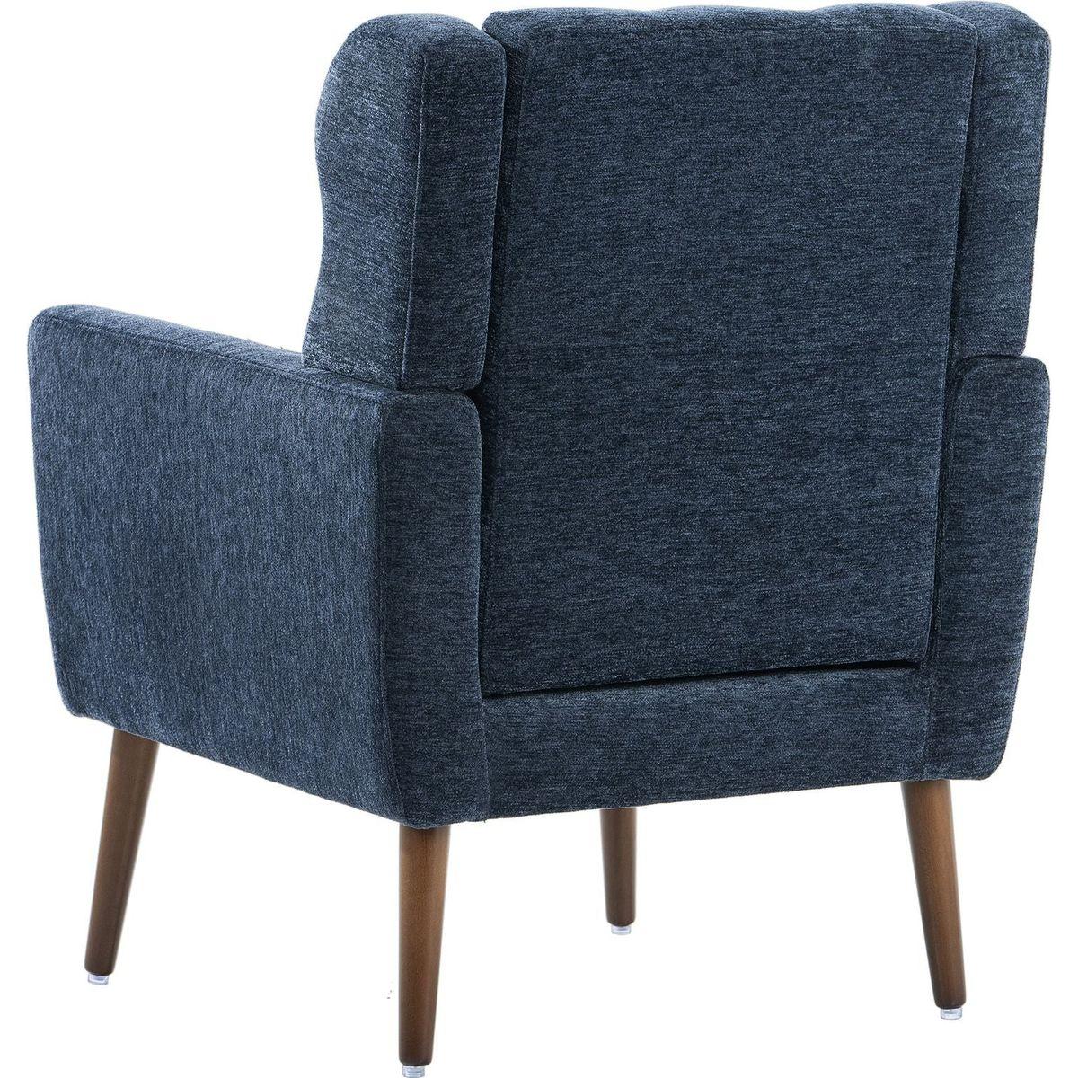Modern Accent Chair Upholstered Foam Filled Living Room Chairs Comfy Reading Chair Mid Century Modern Chair with Chenille Fabric Lounge Arm Chairs Armchair for Living Room Bedroom (Dark Blue)