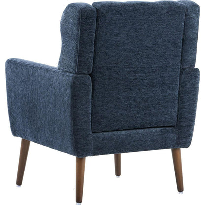 Modern Accent Chair Upholstered Foam Filled Living Room Chairs Comfy Reading Chair Mid Century Modern Chair with Chenille Fabric Lounge Arm Chairs Armchair for Living Room Bedroom (Dark Blue)