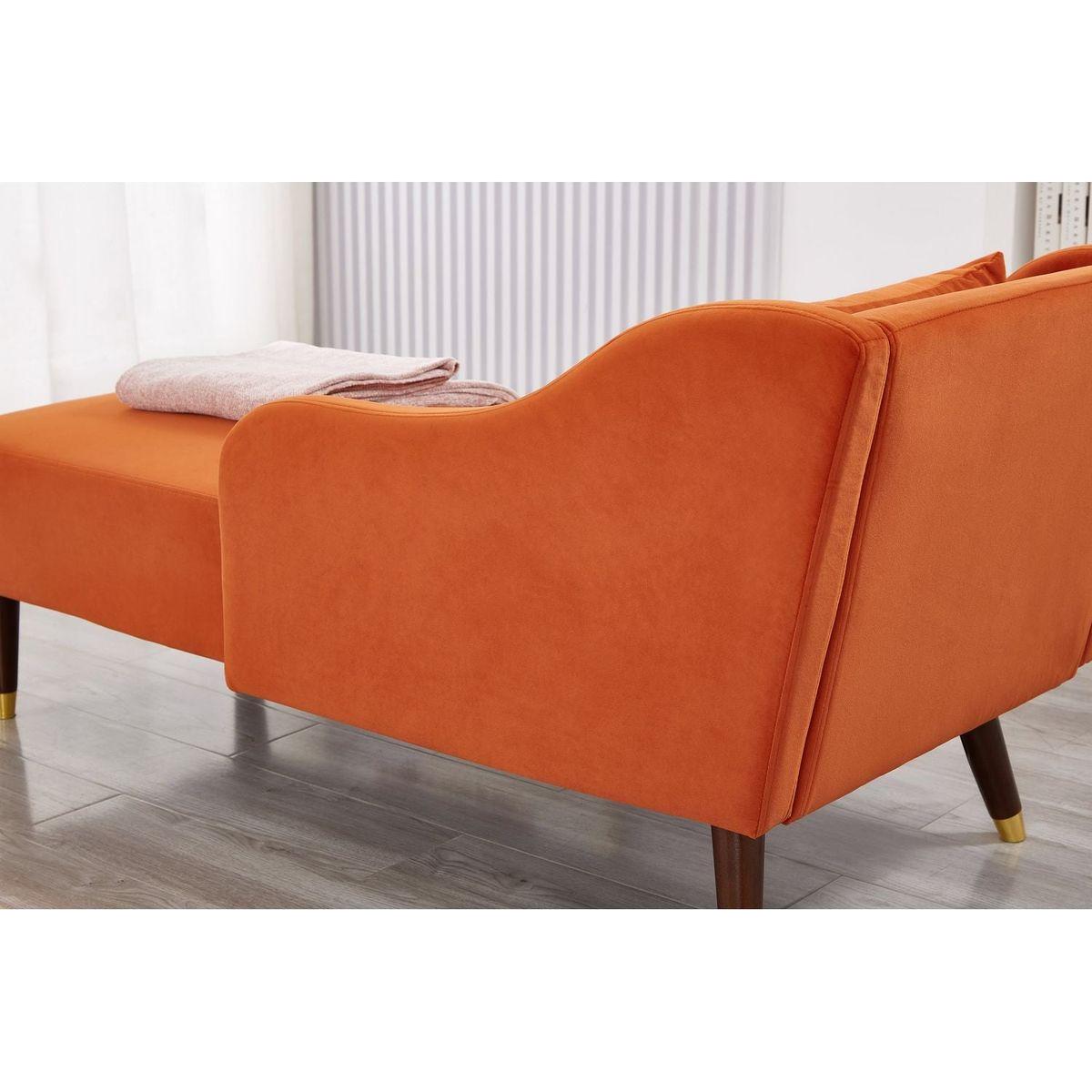 Modern Chaise Lounge Chair Velvet Upholstery (Orange)