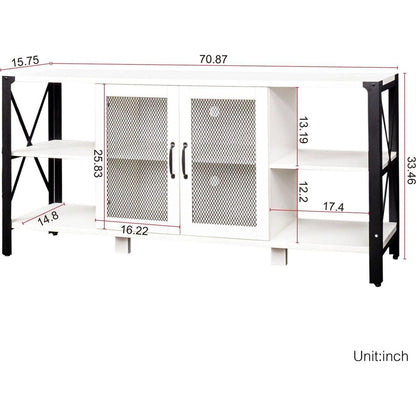 TV Stands for Living Room, Industrial TV Stand for Bedroom Furniture, Farmhouse TV Stand 80 Inch Television Stand, Modern Horizontal Wood and Metal Open Bookshelf