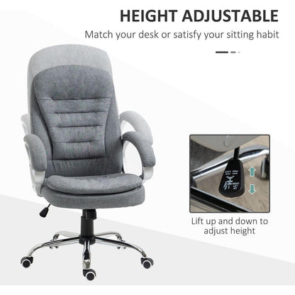 Vinsetto High Back Home Office Chair Executive Computer Chair with Adjustable Height, Upholstered Thick Padding Headrest and Armrest - Grey