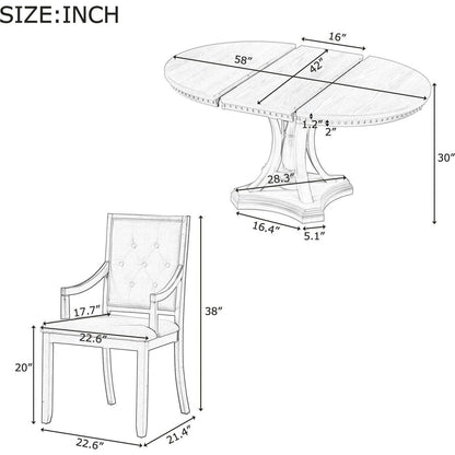 Retro 5-piece Dining Set Extendable Round Table and 4 Chairs for Kitchen Dining Room (BLACK OAK)