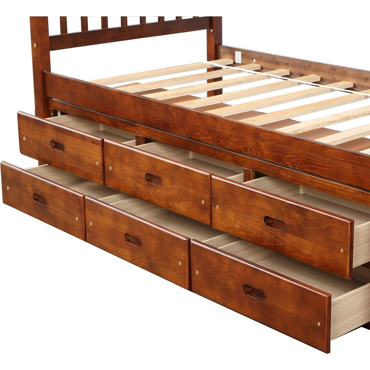 Twin Size Platform Storage Bed Solid Wood Bed with 6 Drawers