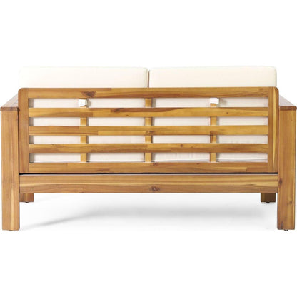 Teak Acacia Wood Loveseat and Coffee Table Set with Cream Cushions