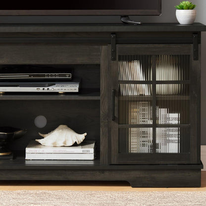 Multipurpose Sliding Door TV Stand Large Storage Cabinet with 2 Sliding Fluted Glass Tempered Doors, TV Up to 65", TV Desk Storage Rack, Charcoal GREY, 59.13"Wx15.94"Dx27.8"H