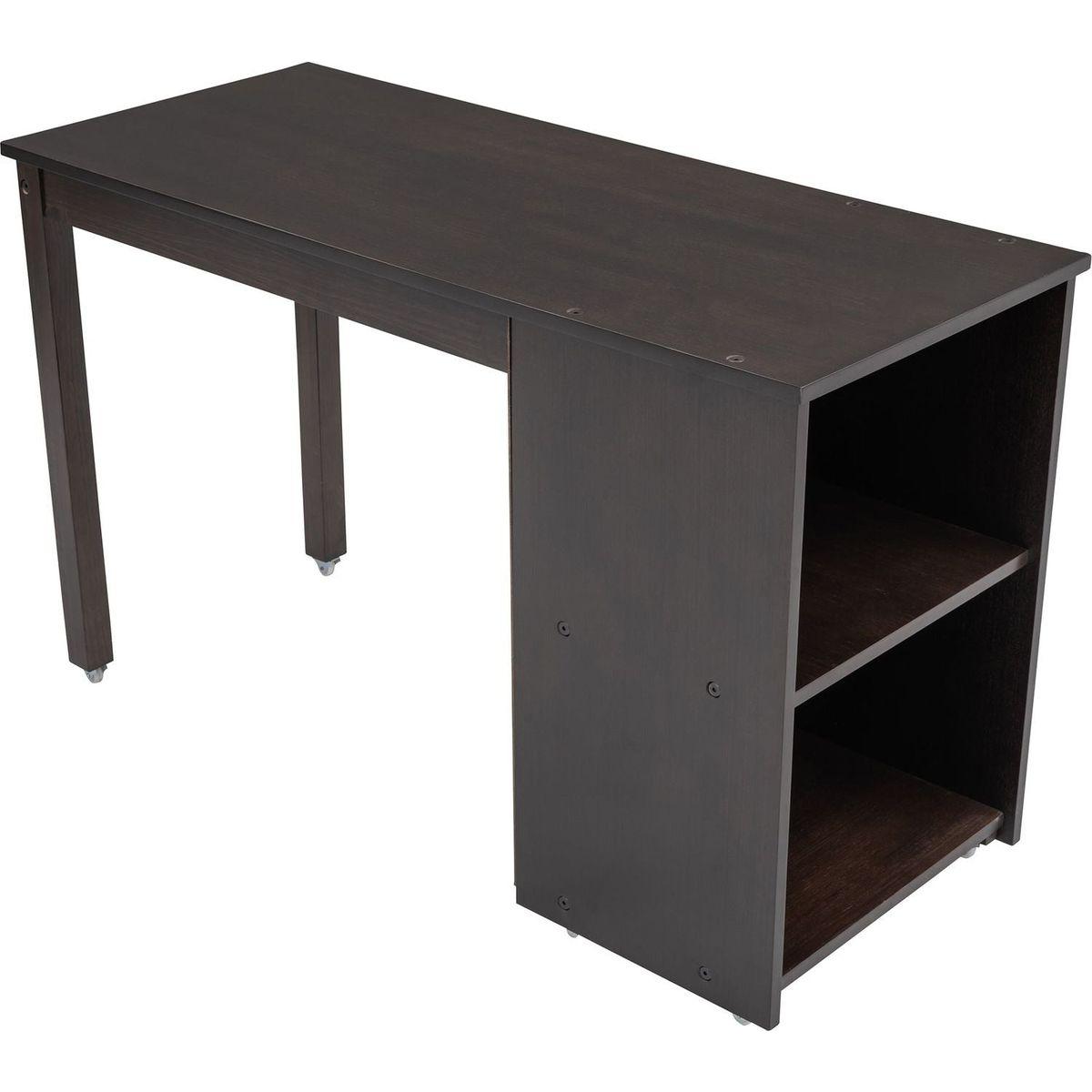 Low Study Twin Loft Bed with Cabinet and Rolling Portable Desk - Espresso