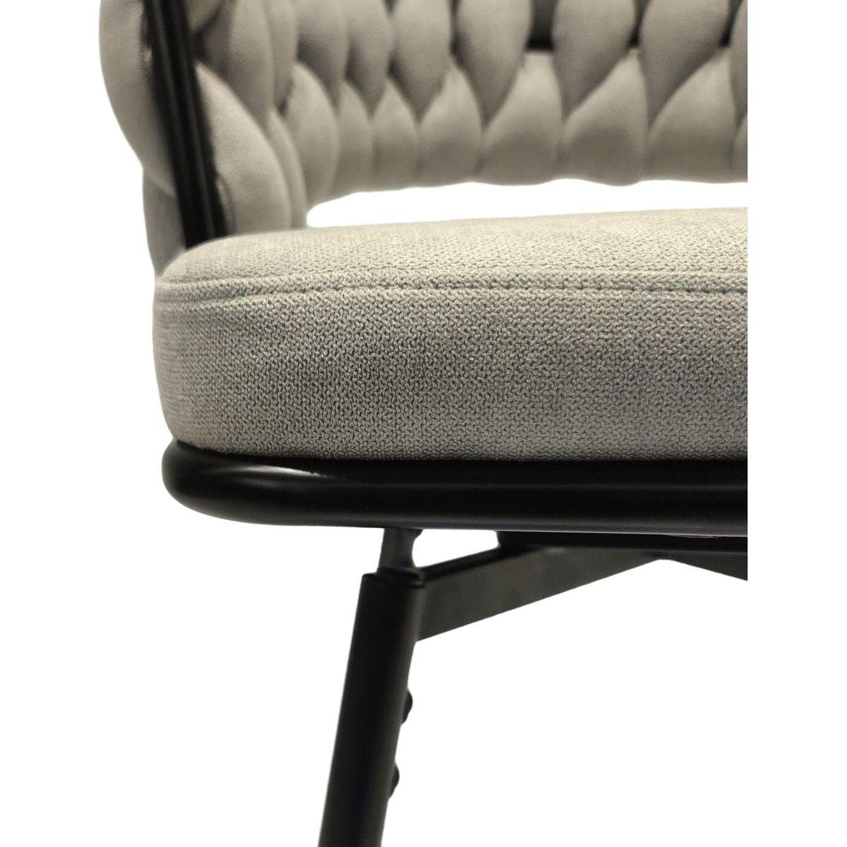 Bar Chair Linen Woven Bar Stool Set of 2,Black legs Barstools No Adjustable Kitchen Island Chairs,360 Swivel Bar Stools Upholstered Bar Chair Counter Stool Arm Chairs with Back Footrest, (Grey)