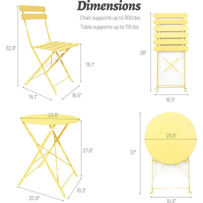 3 Pieces Patio Bistro Balcony Metail Chair Table Set-Yellow