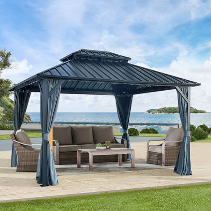 12' X 12' Hardtop Gazebo with Galvanized Steel Double Roof, Sturdy Aluminum Frame, Curtains, and Netting for Patio, Lawn, and Garden