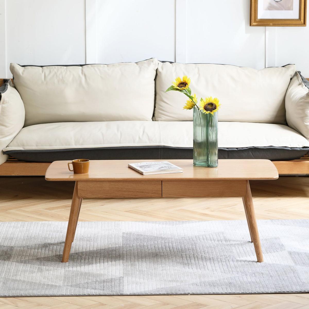 Center table Low Table 100% solid wood Top plate Desk Coffee table Width 100 x Depth 50 x Height 44 cm Study desk Work from home Easy to assemble Natural wood with storage shelf Natural writing desk