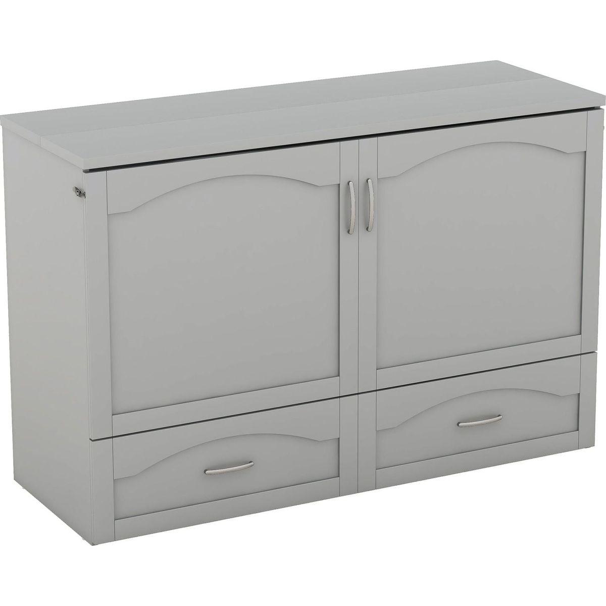 Queen Size Murphy Bed Wall Bed with drawer and a set of Sockets & USB Ports, Pulley Structure Design, Gray