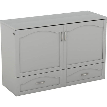 Queen Size Murphy Bed Wall Bed with drawer and a set of Sockets & USB Ports, Pulley Structure Design, Gray