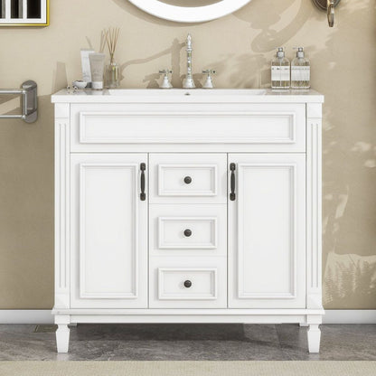 36" Bathroom Vanity with Top Sink, Modern Bathroom Storage Cabinet with 2 Soft Closing Doors and 2 Drawers, Single Sink Bathroom Vanity