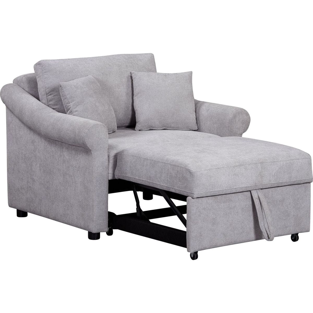 Chenille Convertible Sleeper Chair with Adjustable Backrest, 3 IN 1 Lounger Chair Turns Into Bed, Single Bed for Living Room, Gray