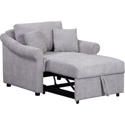 Chenille Convertible Sleeper Chair with Adjustable Backrest, 3 IN 1 Lounger Chair Turns Into Bed, Single Bed for Living Room, Gray