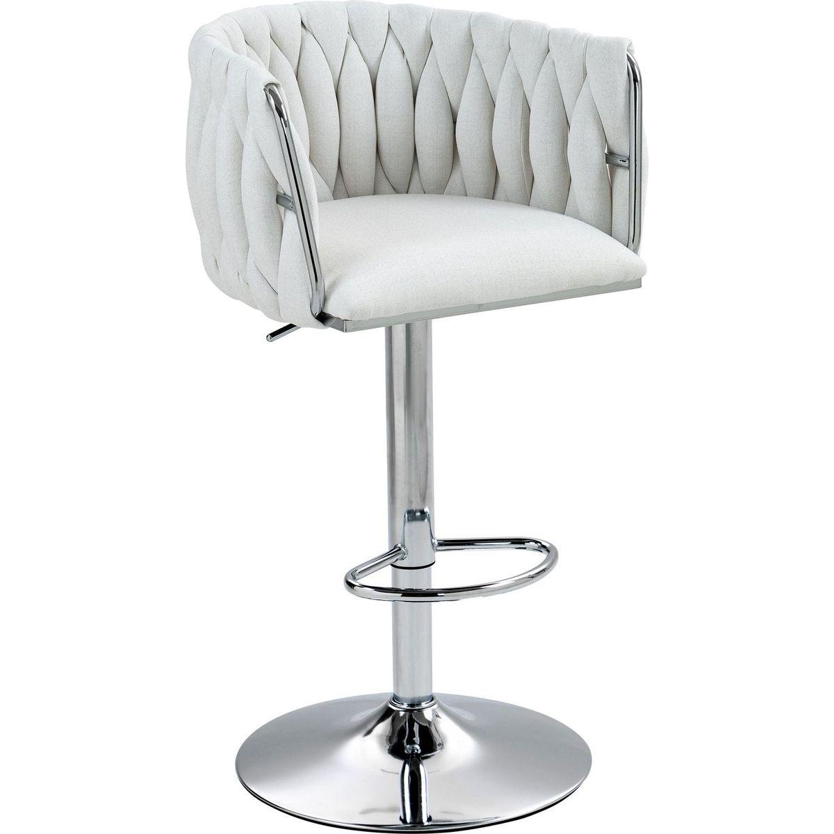 360 Fabric cover Swivel Bar Stools Set of 2, Adjustable Counter Height Bar Chairs with Woven Back & Footrest,Silver chromed Bar Stools for Kitchen Island, Cafe, Pub (Beige)