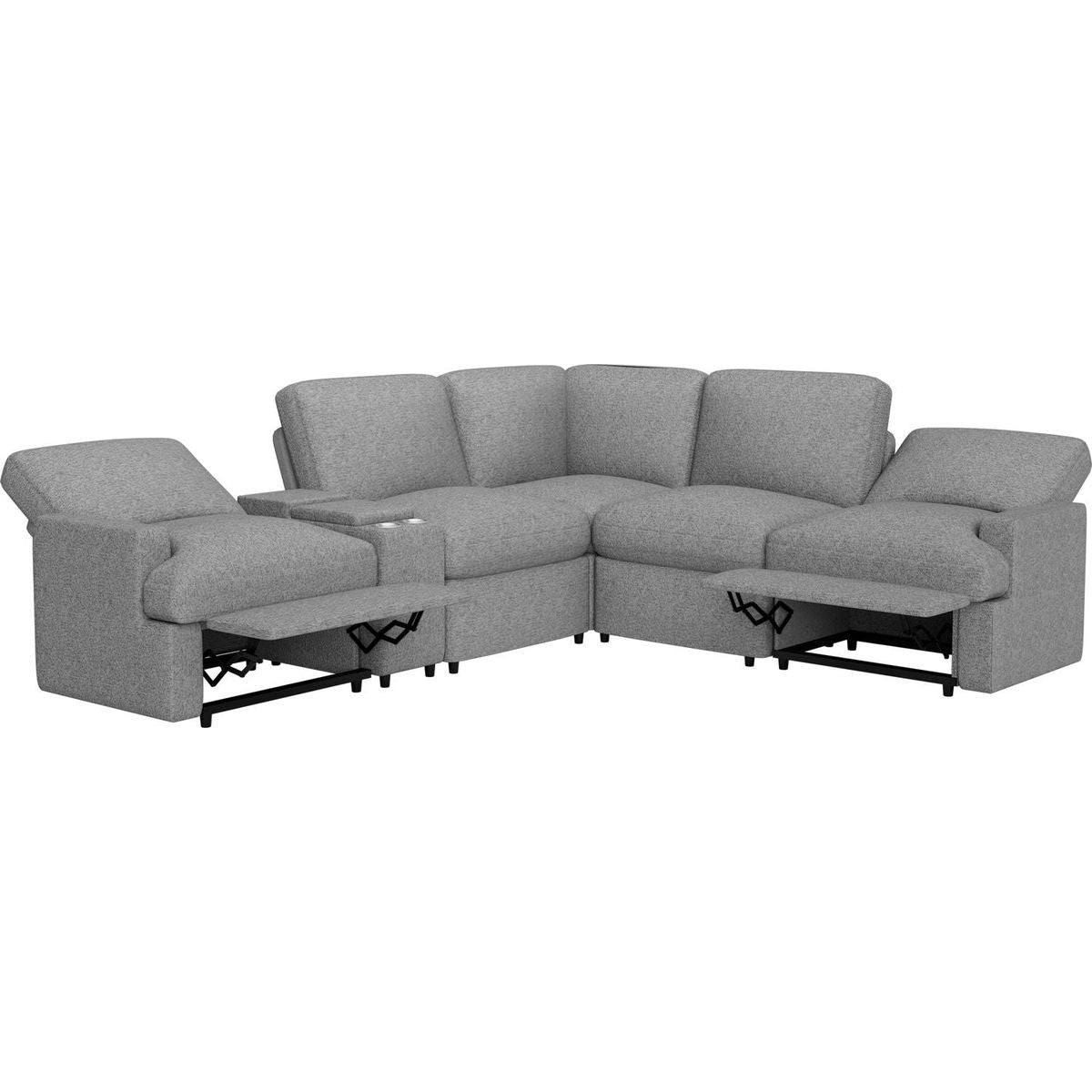 104" Power Recliner Corner Sofa Home Theater Reclining Sofa Sectional Couches with Storage Box, Cup Holders, USB Ports and Power Socket for Living Room, Grey