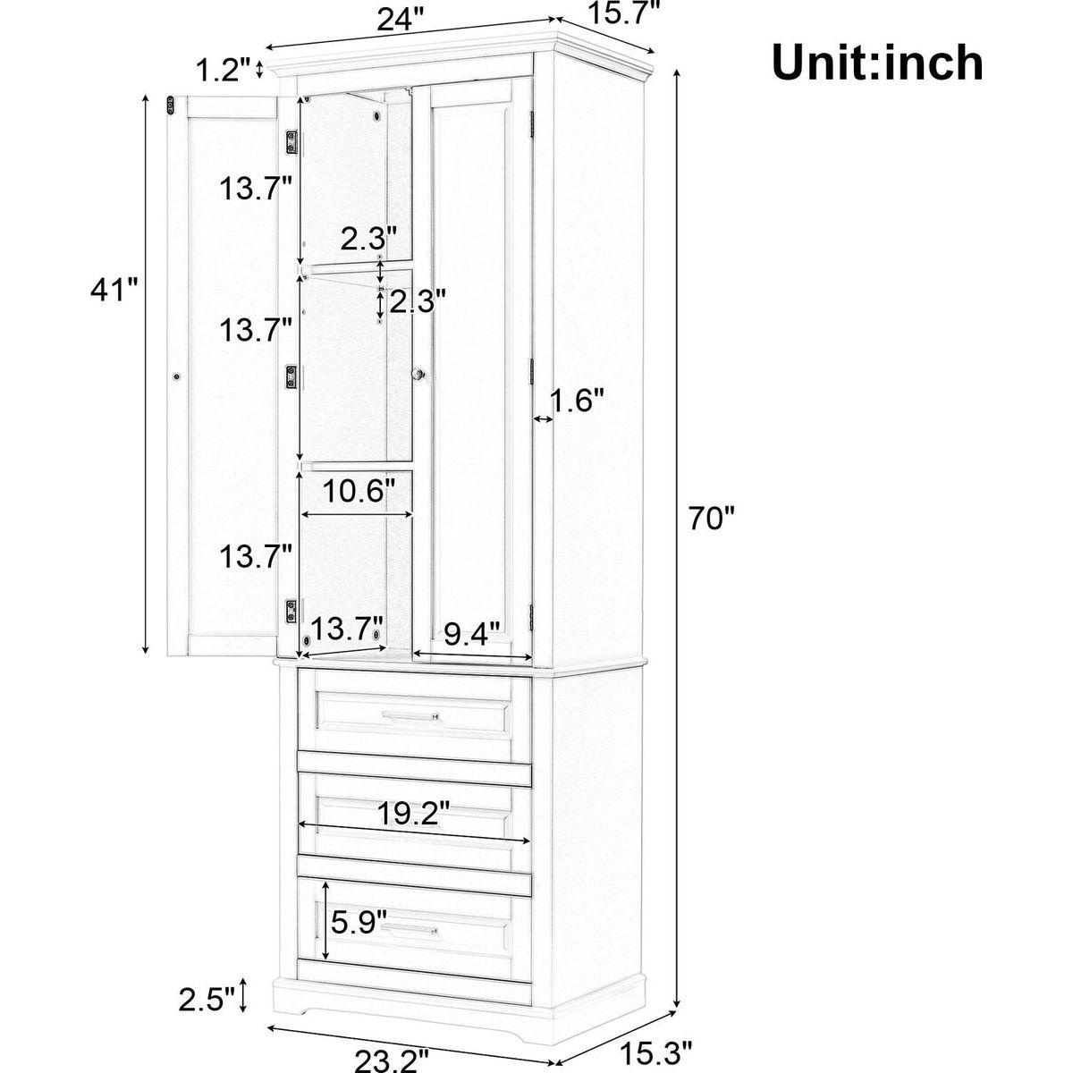 Tall Storage Cabinet with Three Drawers for Bathroom/Office, Grey